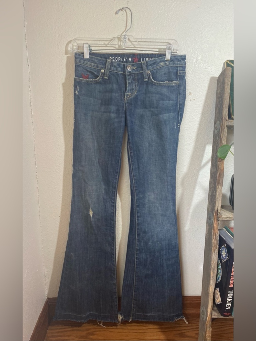 People's Liberation Y2K Starflap Floral Distressed Designer Flare Jeans Size 24 - Picture 10 of 14